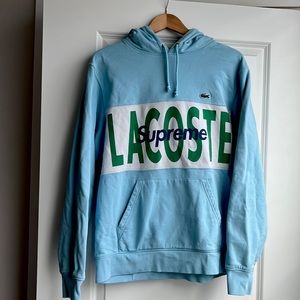 Size M Supreme x Lacoste hoodie. Baby blue with green Lacoste & navy Supreme